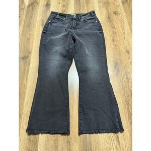 LOFT Jeans Womens Size 8 Black Denim Frayed Hem High Waist Kick Crop